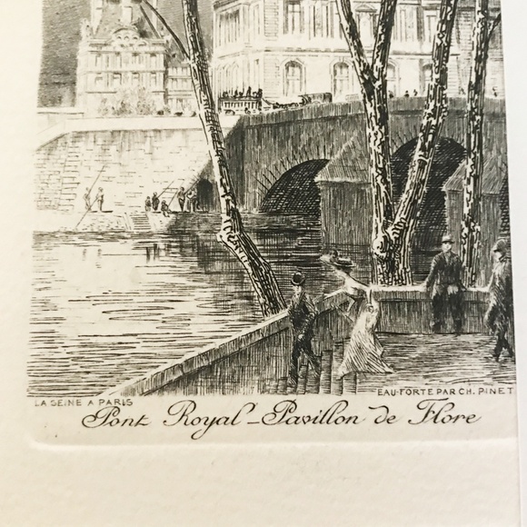 Vintage Charles Pinet Etching of "Pont Royal " Paris - Picture 2 of 2